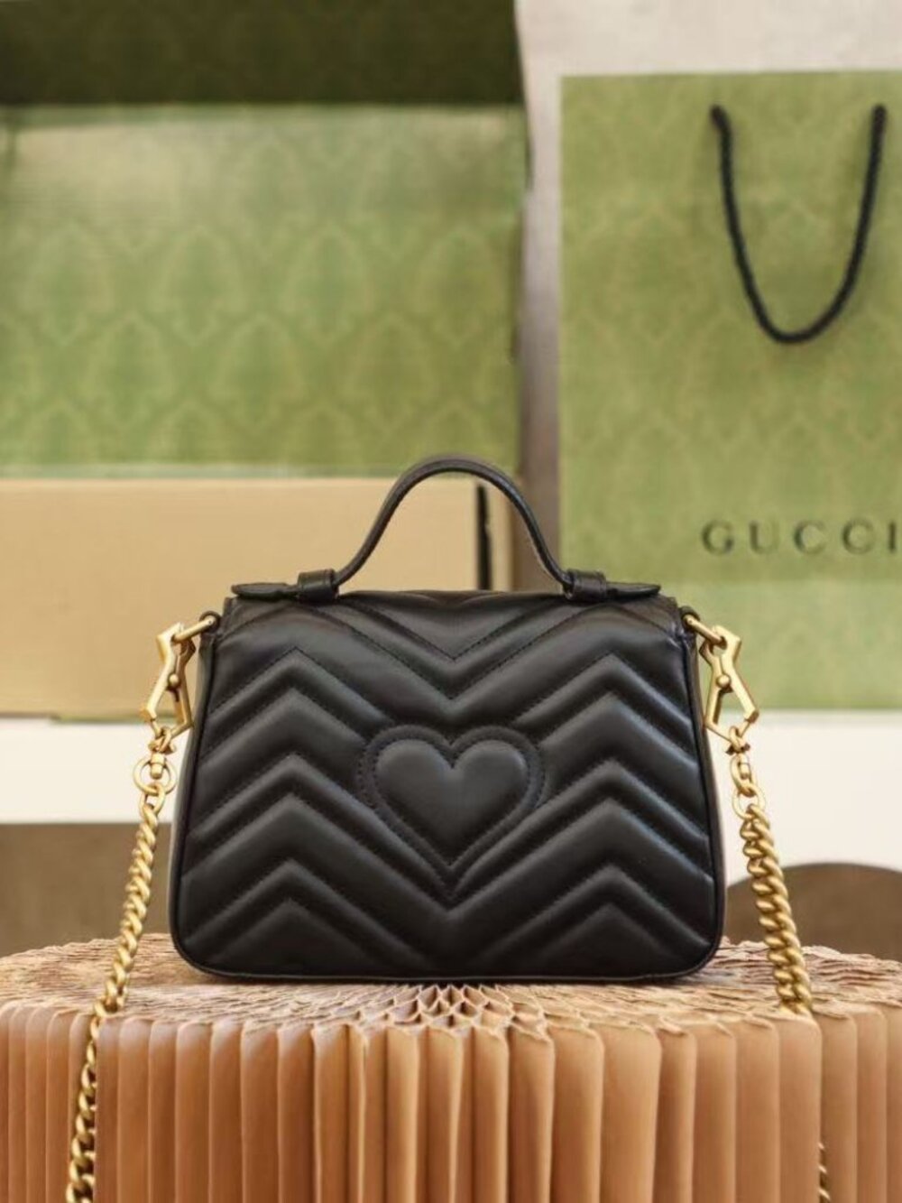 Authentic Gucci GG Marmont Mini Top Handle Bag Black Leather Quilted 547210 with - Picture 5 of 8